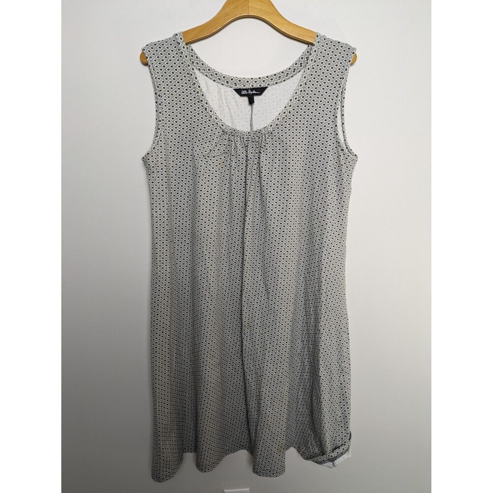 Ulla Popken Sleeveless Geometric Print Knee-Length Dress Gray/White SZ L/XL